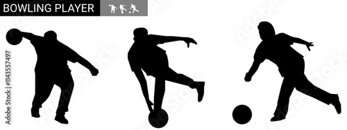 silhouettes of bowlers in various poses. vector illustration.