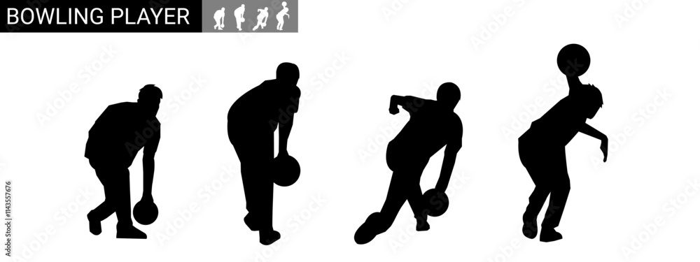 set of bowling athlete silhouettes.sport. vector illustration.