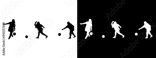 silhouette of female bowler in various poses. vector illustration.