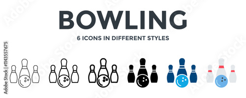 BOWLING icon in different style vector illustration. Designed in thin line, regular line, bold line, glyph, color fill, and flat style can be used for web