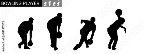 set of bowling athlete silhouettes.sport. vector illustration.