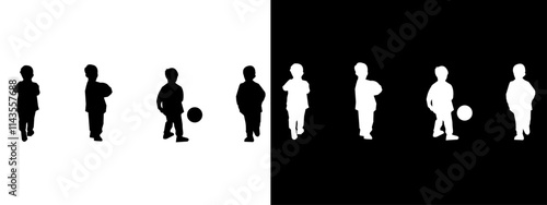 silhouette of children playing bowling. hobby, sport. vector illustration.
