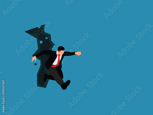 Businessman Breaking Through Wall - Concept of Success and Resilience 3d isometric vector illustration