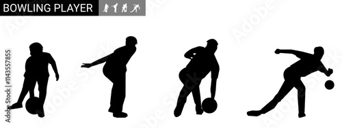 silhouette of children playing bowling. hobby, sport. vector illustration.
