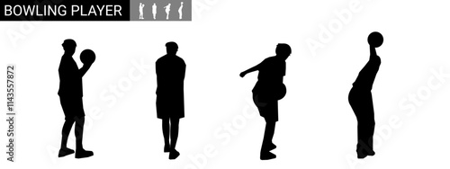 silhouette of children playing bowling. hobby, sport. vector illustration.
