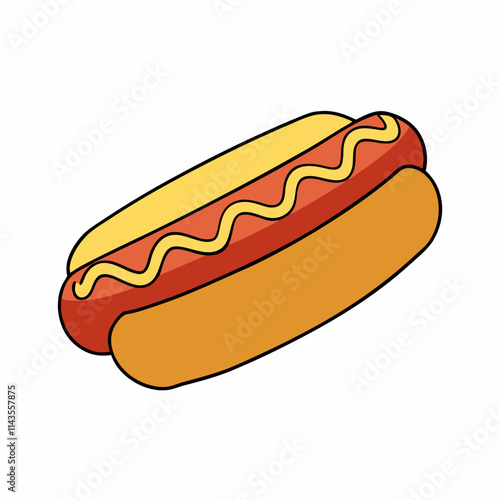 A low-poly hot dog in brown bun with yellow mustard