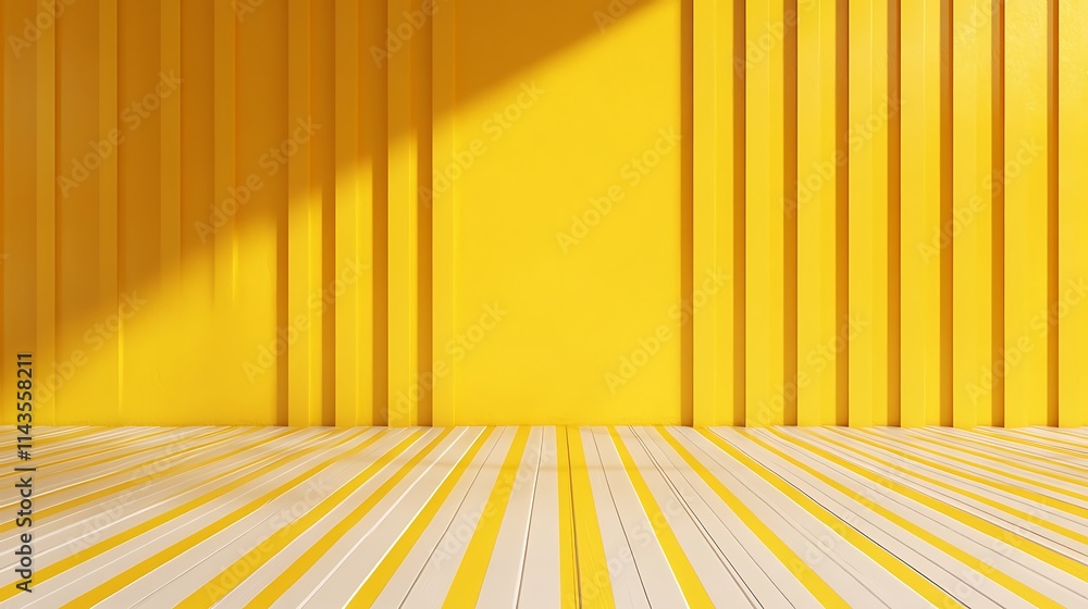 Bright yellow room interior mockup photo with sunlit vertical panels. AI Generated Bright yellow room interior mockup photo with sunlit vertical panels. AI Generated