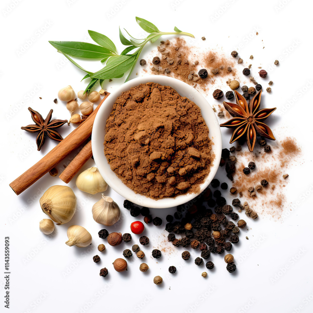 Garam masala minced spice blend mix black pepper on white background Garam masala minced spice blend mix black pepper on white background