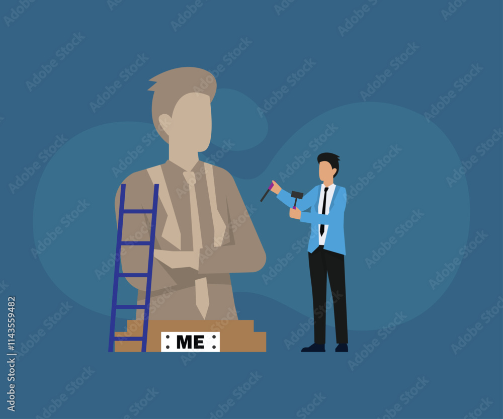Personal Development Concept: Sculpting Your Best Self 2d flat vector illustrations Personal Development Concept: Sculpting Your Best Self 2d flat vector illustrations