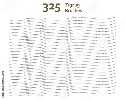 Set of 325 mixed zigzag overlock art brushes with various lengths. Compatible with Adobe Illustrator CS6 and above.