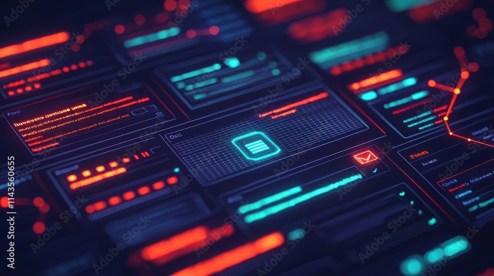 Futuristic Digital Interface with Neon Elements and Data Visualization Futuristic Digital Interface with Neon Elements and Data Visualization