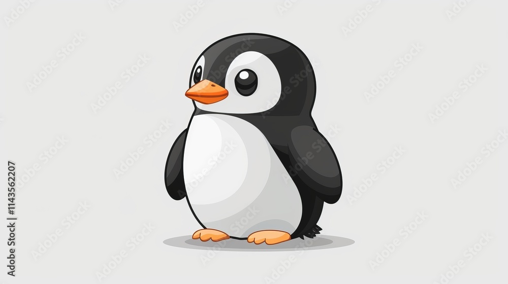 Obraz premium Cute cartoon penguin illustration, isolated on white background.