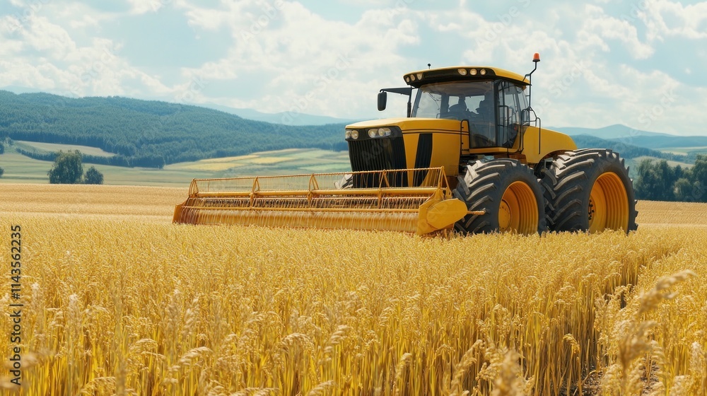 Obraz premium Combine Harvester in a Wheat Field