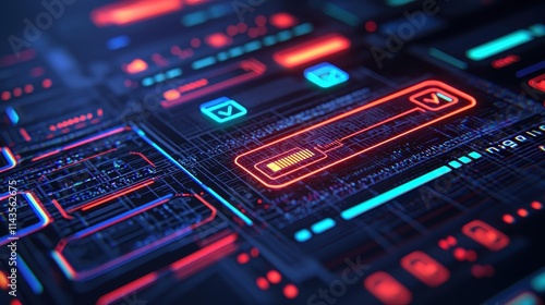 Futuristic Interface Design with Neon Elements and Digital Patterns