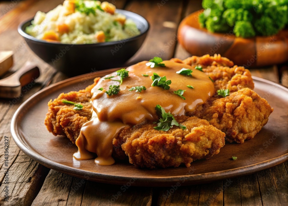 Fried Steak Chicken Gravy Southern Recipe Mashed Potatoes Breaded Patty Comfort Food Classic Dish Home Cooking Fried Steak Chicken Gravy Southern Recipe Mashed Potatoes Breaded Patty Comfort Food Classic Dish Home Cooking