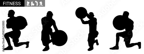 Vector silhouette of male athlete lifting weights.