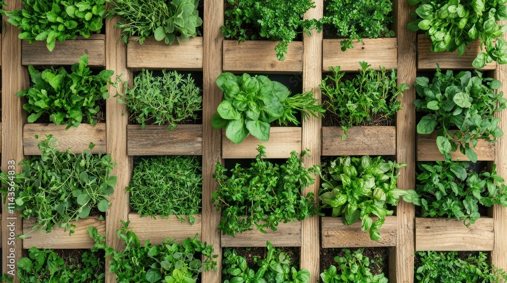 A vertical garden featuring lush greenery and herbs arranged on a wooden trellis, showcasing vibrant plants in a decorative display. A vertical garden featuring lush greenery and herbs arranged on a wooden trellis, showcasing vibrant plants in a decorative display.