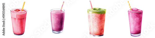 Colorful Smoothies on White Background with Straws