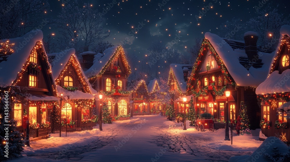 Fototapeta premium Chrismas celebration cute shop christmas architecture illuminated.