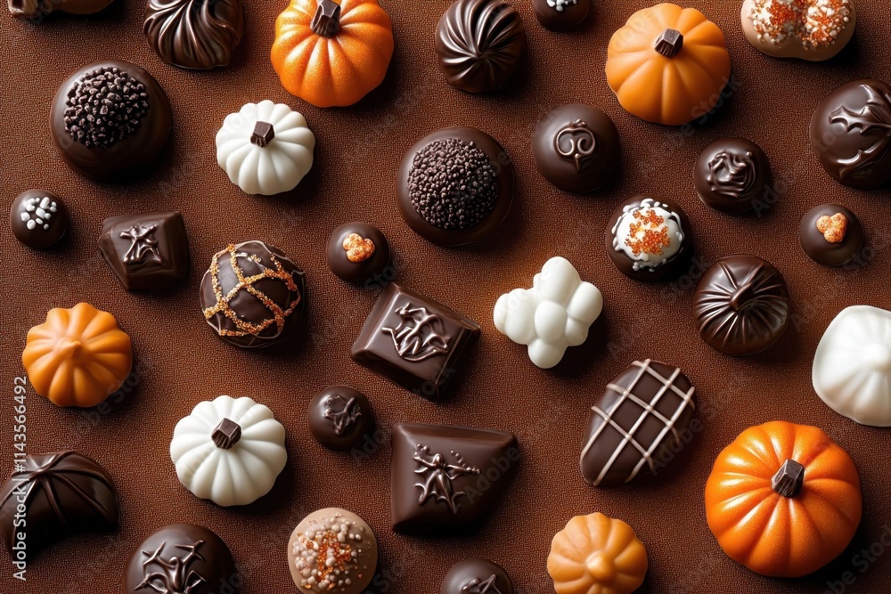 A delectable assortment of fancy chocolates for Halloween festivities. A delectable assortment of fancy chocolates for Halloween festivities.