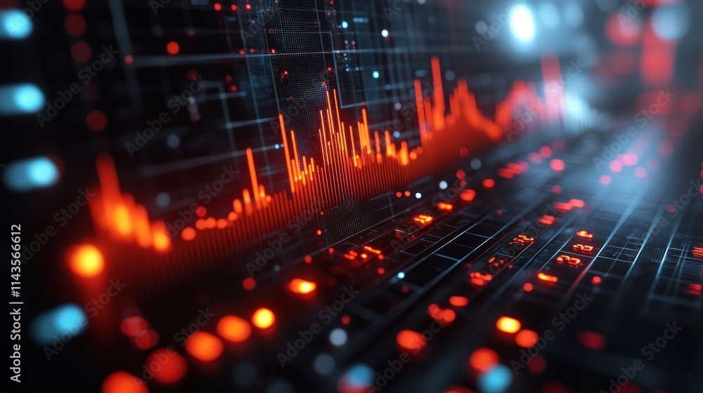 Abstract visualization of sound waves and data in a digital environment. Abstract visualization of sound waves and data in a digital environment.