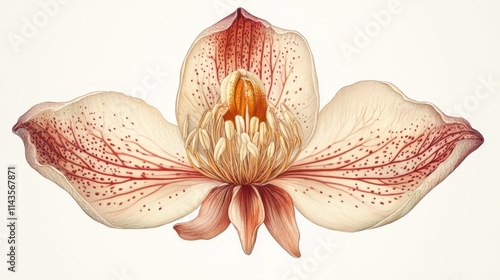graphic of a detailed sepal illustrated from the front against a white background, highlighting its botanical characteristics.