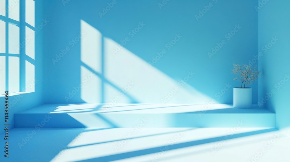 Obraz premium Minimalistic podium stage with a soft blue pastel light.