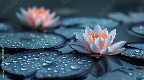 Spa stones paired with lotus blooms, cut-out design.