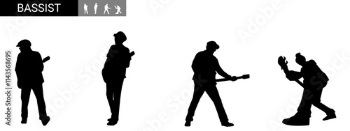 bass player silhouette. bands, hobbies, music. vector illustration.