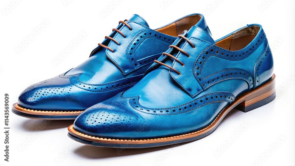 Macro Photography Blue Modern Shoes, Stylish Footwear Closeup Detail, Isolated White Background