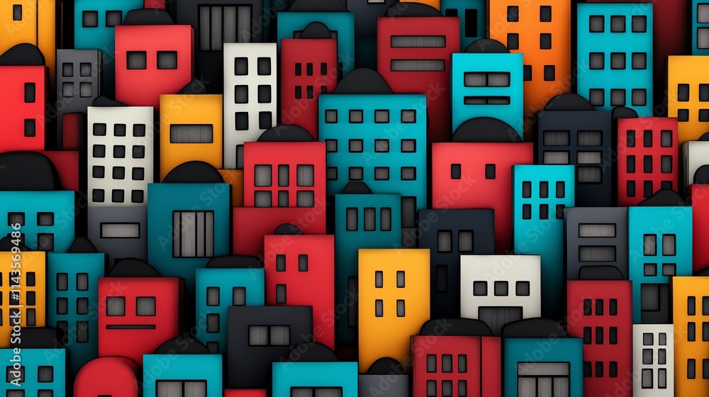 A vibrant collage of colorful, abstract buildings creating a lively urban landscape with a playful, artistic touch. A vibrant collage of colorful, abstract buildings creating a lively urban landscape with a playful, artistic touch.