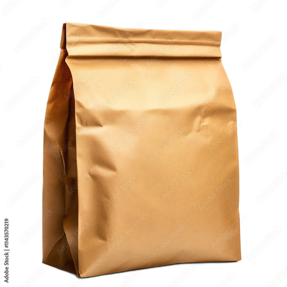 Brown Kraft Paper Packaging Bag or Sack Mockup on White Background Brown Kraft Paper Packaging Bag or Sack Mockup on White Background