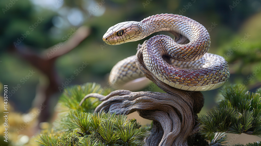 Obraz premium Zodiac snake symbolism enchanted forest wildlife photography serene nature close-up viewpoint mystical concepts