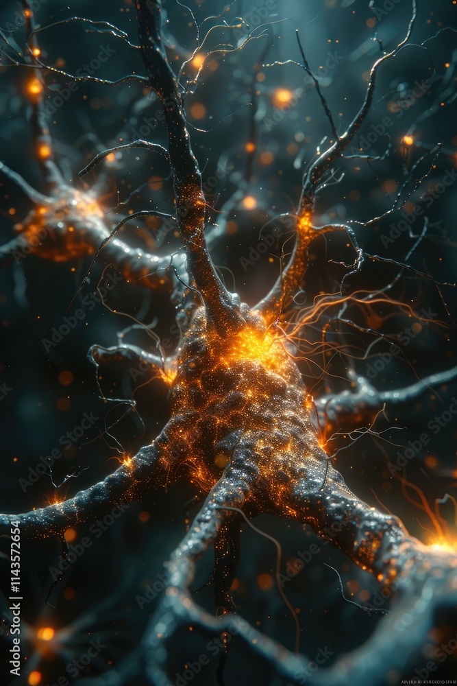 Glowing Neuron Network with Electric Activity on a Dark Background Glowing Neuron Network with Electric Activity on a Dark Background