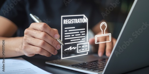 Person digitally signing online registration document