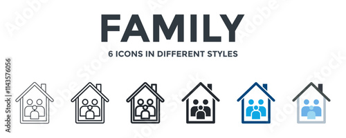 FAMILY icon in different style vector illustration. Designed in thin line, regular line, bold line, glyph, color fill, and flat style can be used for web