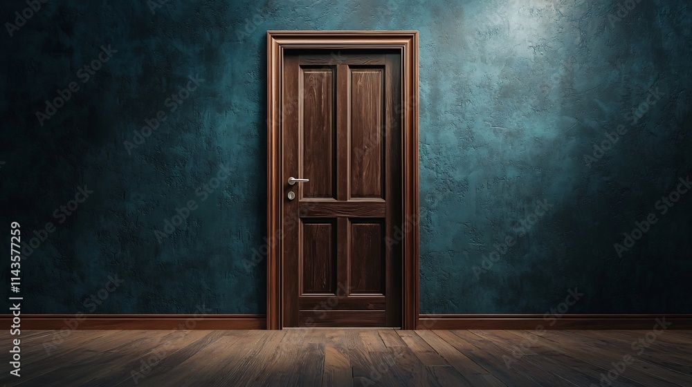 A single door standing alone in the middle of an empty bare room with no walls or way out symbolizing feelings of hopelessness entrapment and a lack of escape or A single door standing alone in the middle of an empty bare room with no walls or way out symbolizing feelings of hopelessness entrapment and a lack of escape or