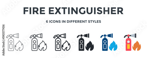 FIRE EXTINGUISHER icon in different style vector illustration. Designed in thin line, regular line, bold line, glyph, color fill, and flat style can be used for web