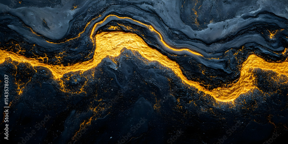 Abstract glowing gold river in dark stone. Abstract glowing gold river in dark stone.