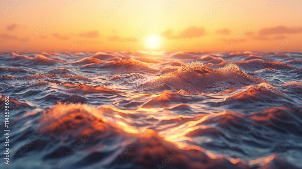 Obraz premium Closeup of sun-kissed waves on a calm ocean. AI generative. .