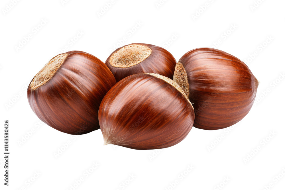 Four nuts are shown on a white background Four nuts are shown on a white background