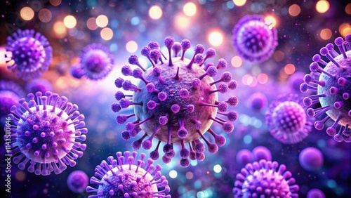 Wallpaper Mural Glowing purple virus, microscopic bokeh, double exposure; abstract science art. Torontodigital.ca