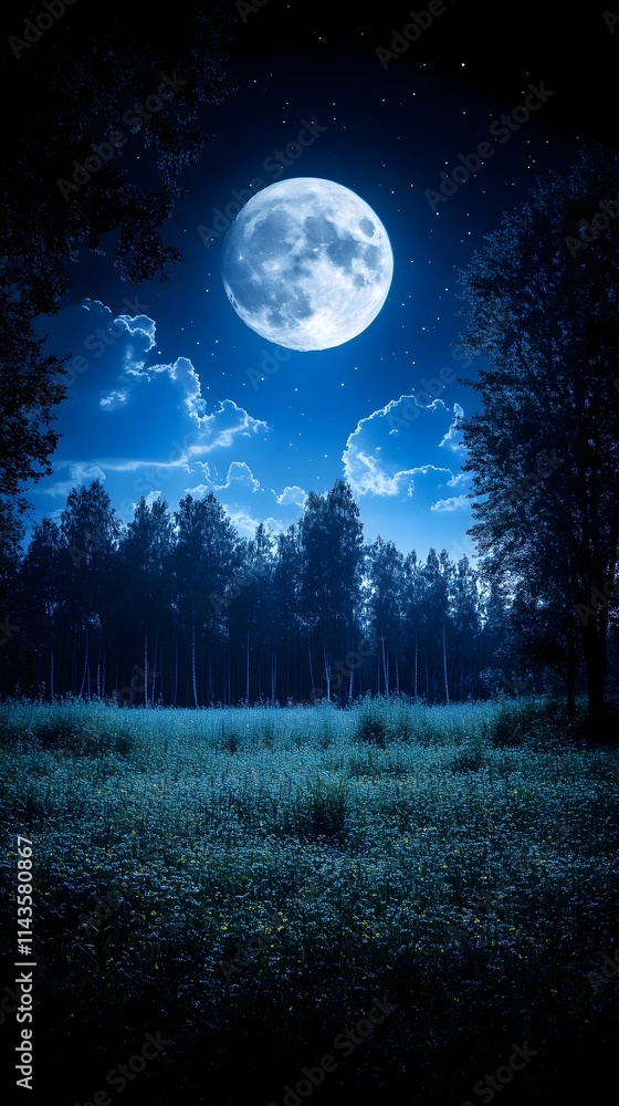 Pastel Abstract Blue Full Moon Night Sky Dark Forest Background, Phone Wallpaper HD Pastel Abstract Blue Full Moon Night Sky Dark Forest Background, Phone Wallpaper HD