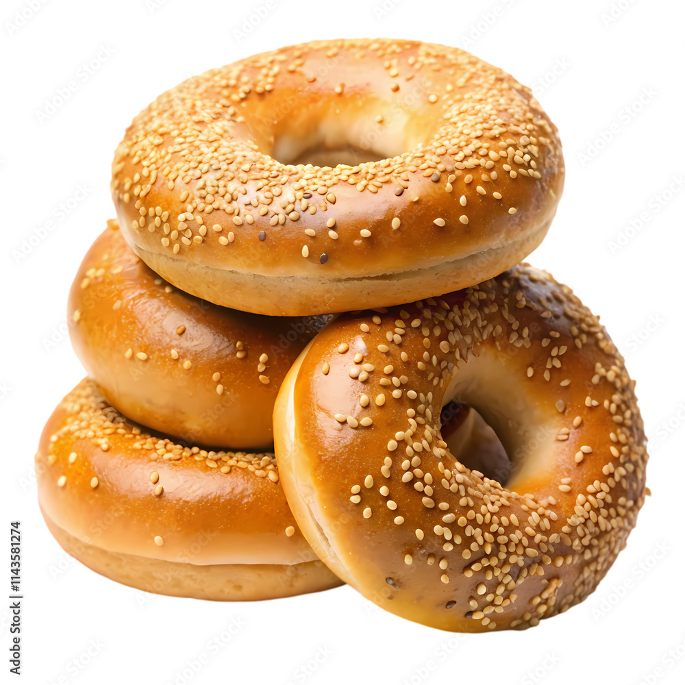 Stack of Freshly Baked Bagels with Sesame and Seeds Stack of Freshly Baked Bagels with Sesame and Seeds