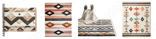 Vibrant Tribal Woven Rug with Geometric Patterns Displayed on Wooden Floor photo