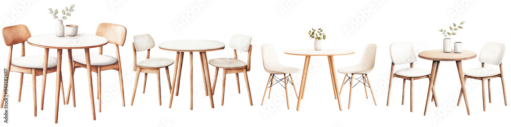 Minimalist Dining Room with Wooden Table and Chairs Floral Decor Minimalist Dining Room with Wooden Table and Chairs Floral Decor