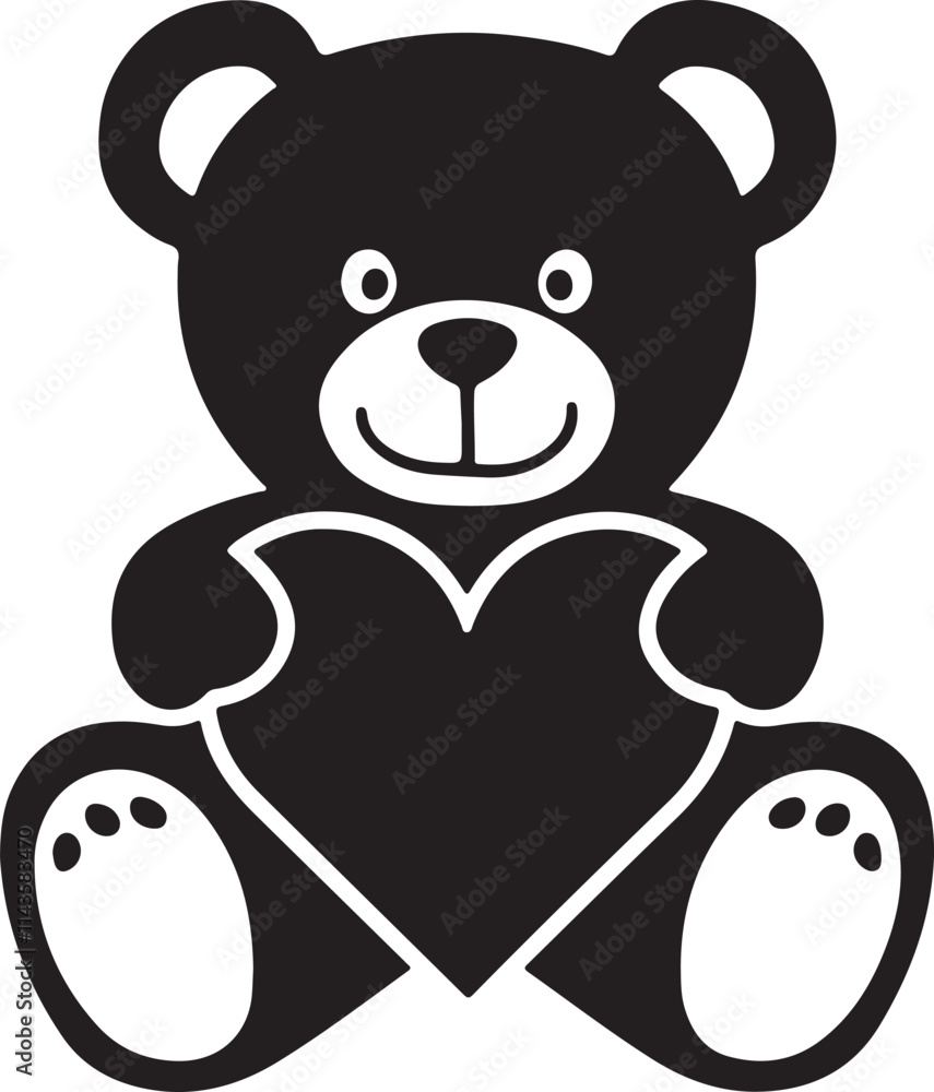 Obraz premium Black illustration of a teddy bear with a heart Ai Generated