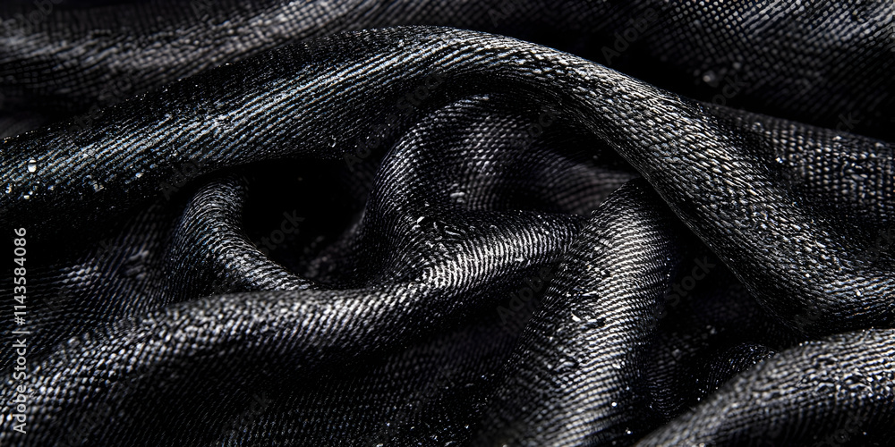 Close-up of dark fabric with water droplets. Close-up of dark fabric with water droplets.
