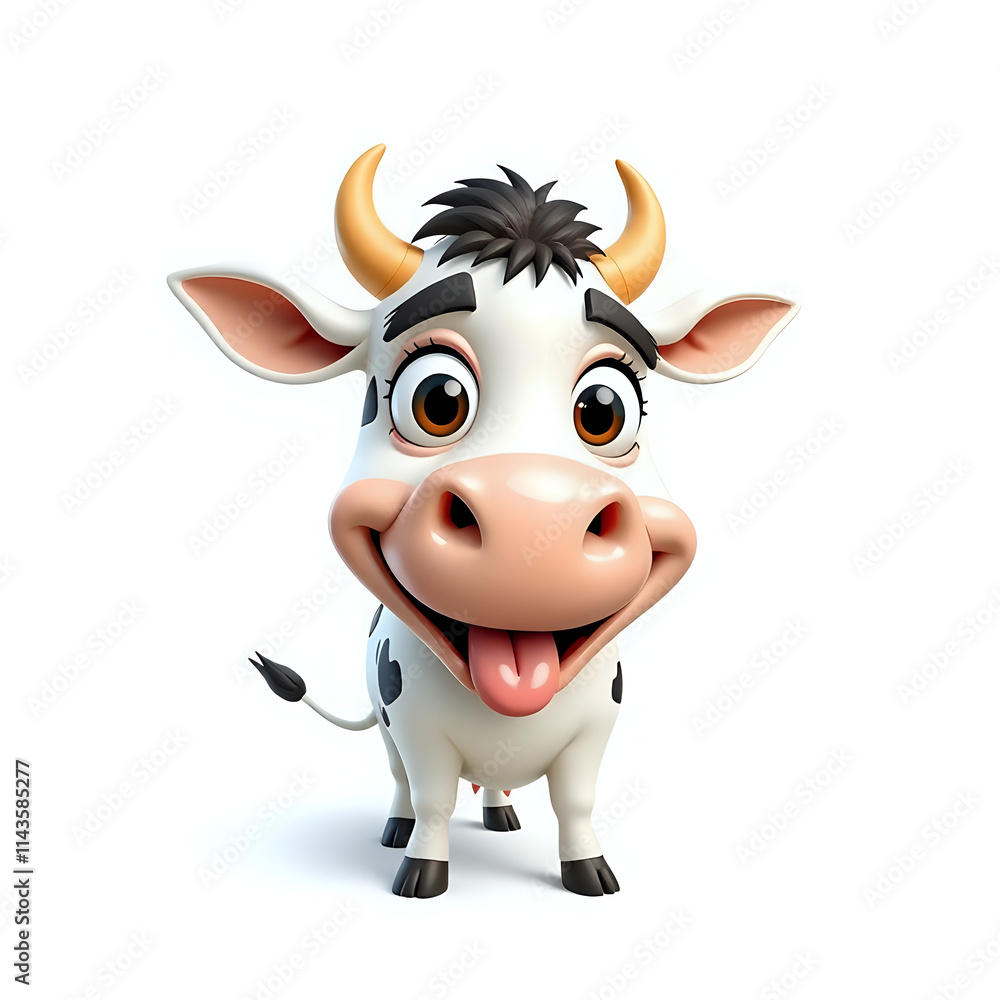 funny cartoon 3d cow with smile in isolated white background funny cartoon 3d cow with smile in isolated white background