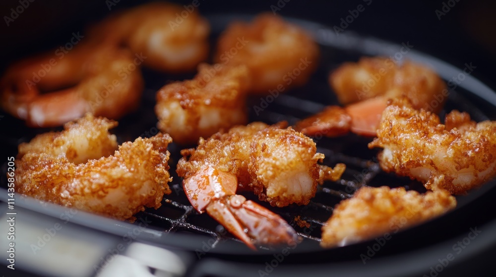 Crispy Tempura Shrimp in Air Fryer Cooking Scene Crispy Tempura Shrimp in Air Fryer Cooking Scene